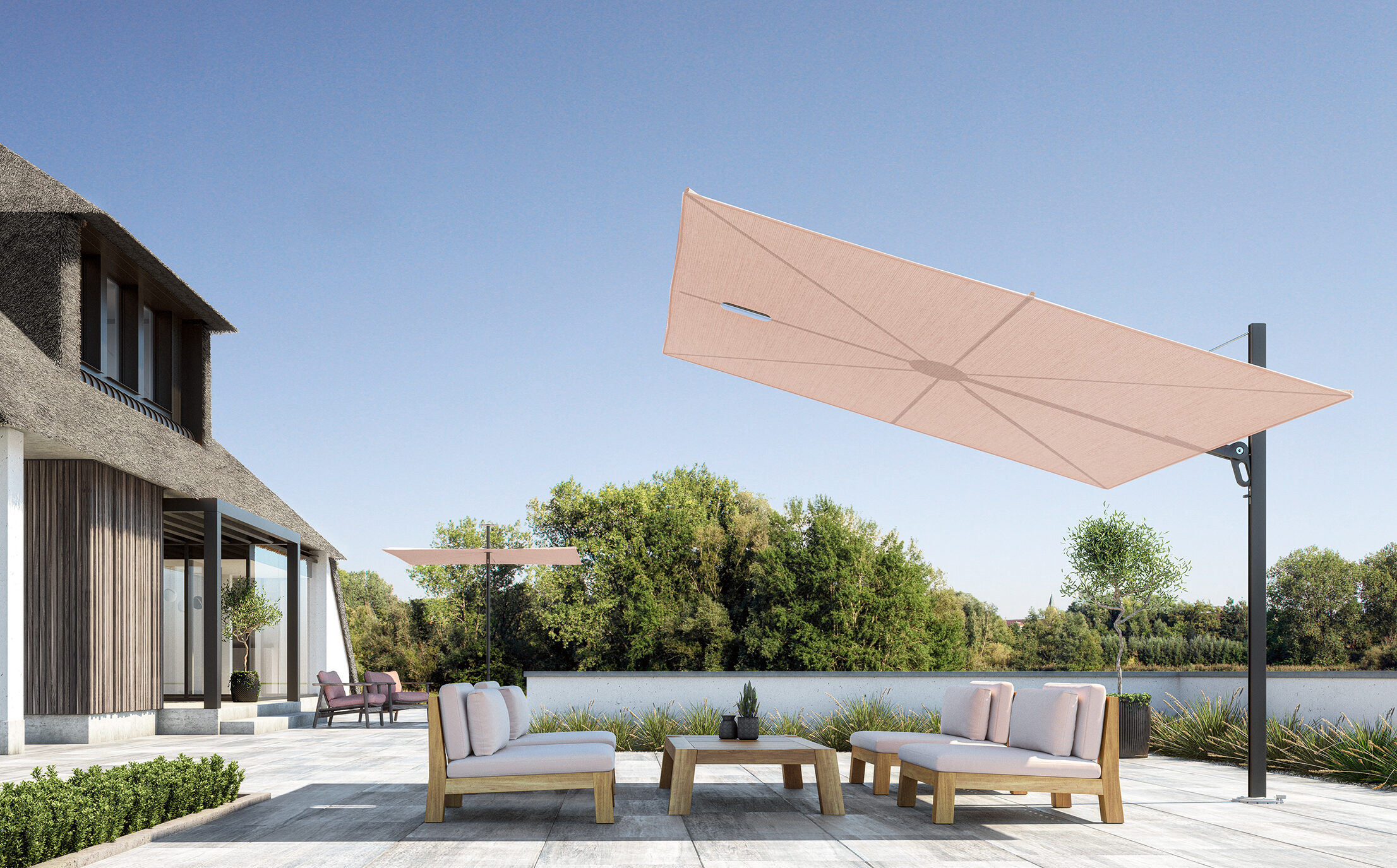 Spectra Cantilever umbrella Dusk with Blush canopy HR