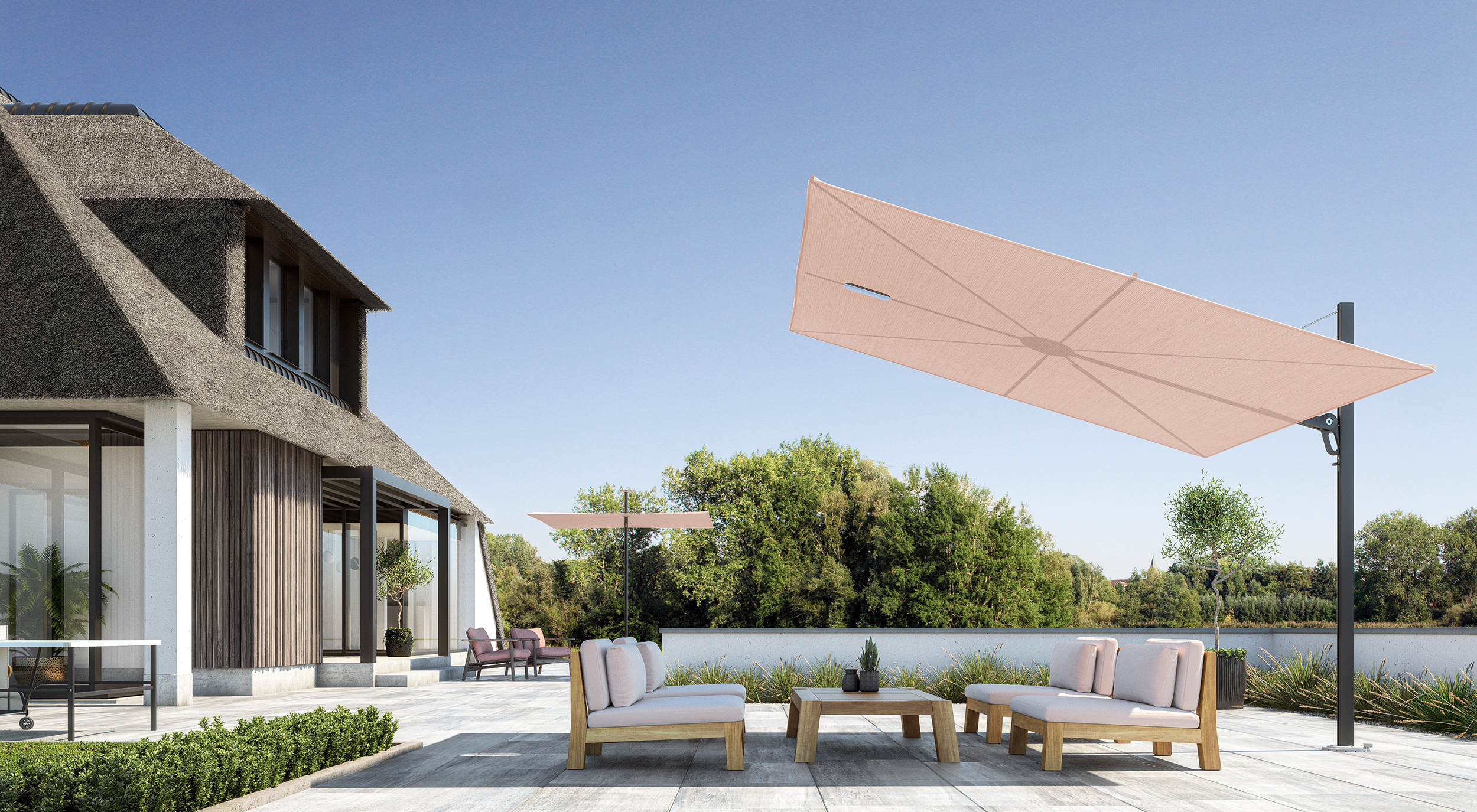 Spectra Cantilever umbrella Dusk with Blush canopy HR
